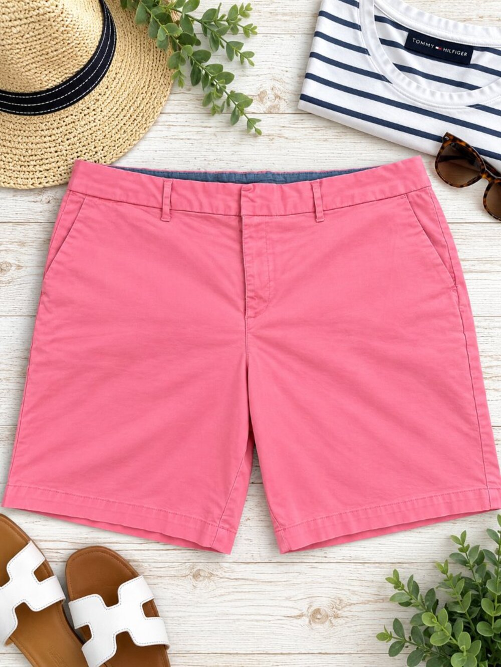 Tommy Hilfiger Pink Chino Shorts Size 16 Preppy Bermuda Walking Shorts
